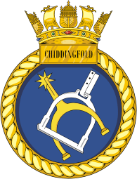 British Navy HMS Chiddingfold (M37), mine countermeasures vessel emblem (crest)