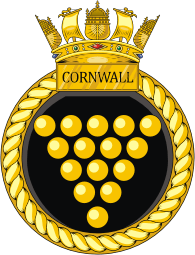 British Navy HMS Cornwall (F99), frigate emblem (crest)