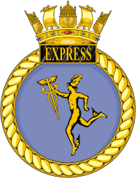 Векторный клипарт: Военно-морские силы Великобритании, эмблема патрульного корабля Экспресс (P163)