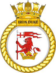 British Navy HMS Iron Duke (F234), frigate emblem (crest) - vector image