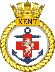 British Navy HMS Kent (F78), frigate emblem (crest)