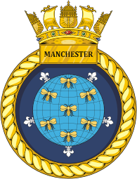 British Navy HMS Manchester (D95), destroyer emblem (crest) - vector image