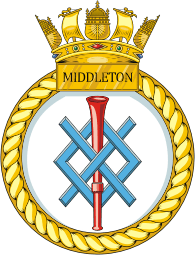 British Navy HMS Middleton (M34), mine countermeasures vessel emblem (crest)