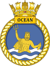 British Navy HMS Ocean (L12), amphibious assault ship emblem (crest)