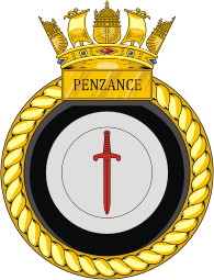British Navy HMS Penzance (M106), mine countermeasures vessel emblem (crest)