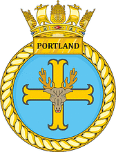 British Navy HMS Portland (F79), frigate emblem (crest)