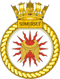 British Navy HMS Somerset (F82), frigate emblem (crest) - vector image