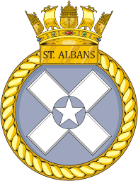 British Navy HMS St. Albans (F83), frigate emblem (crest)