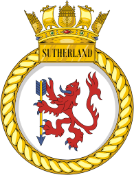 British Navy HMS Sutherland (F81), frigate emblem (crest)