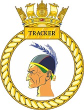 British Navy HMS Tracker (P274), emblem (crest) - vector image