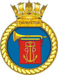 British Navy HMS Trumpeter (P294), fast patrol boat emblem (crest)