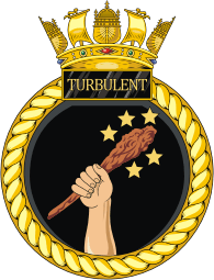 British Navy HMS Turbulent (S87), submarine emblem (crest) - vector image