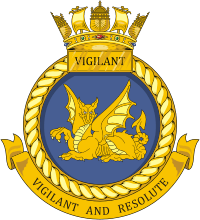 Векторный клипарт: ВМС Великобритании, эмблема подводной лодки Виджилант (S30)