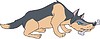 comic shepherd dog with bone cartoon