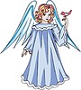 Vector clipart: angel girl and small bird