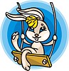 Vector clipart: rabbit on swing cartoon