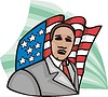 политик на фоне флага США