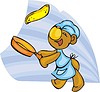 Vector clipart: Bear-chef tosses a pancake on a frying pan