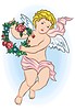 Vector clipart: angel with a wreath of flowers