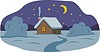 Векторный клипарт: зимняя ночь в деревне