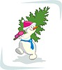 Muñeco de nieve con el árbol de Navidad | Ilustración vectorial