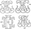 Vector clipart: cyrillic monograms ЕК, ЕН, ЕП and ЕТ