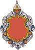 Russian heraldic achievement template with shield, helmet and cartouche