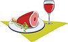 Векторный клипарт: мясно блюдо и бокал вина