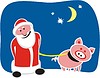 Vector clipart: Santa Claus with a pig on a leash