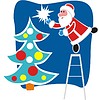 Vector clipart: Santa Claus dresses up Christmas tree