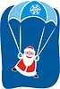 Vector clipart: Santa Claus comes down by parachute