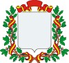 heraldic shield with oak wreath and ribbon