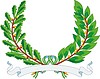 Vektor Cliparts: heraldischer Kranz von Lorbeer- und Eichenblättern mit Band für Wahlspruch