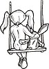 Vector clipart: girl on swing with a rabbit toy