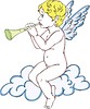 Векторный клипарт: ангелочек-трубадур на облаке