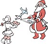 Vector clipart: Santa Claus and Snow Maiden are feeding birds 