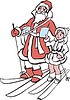 Vector clipart: Santa Claus and Snow Maiden are skiing