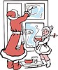 Vector clipart: Santa Claus and a girl draw on a window