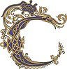 Vector clipart: gothic initial letter C with dragon