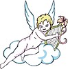 Vector clipart: angel with harp on a cloud