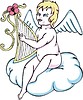 Vector clipart: angel holding harp on a cloud