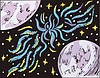 Векторный клипарт: паукообразная космическая туманность и две экзопланеты