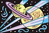 Vector clipart: Saturn-like planet with another planet