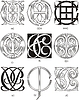 Vector clipart: monograms CH - CJ