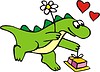 dragon cartoon in love with a gift and a flower