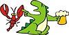 Vector clipart: dragon, crawfish and beer cartoon