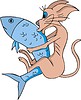 Векторный клипарт: потешный кот целует рыбку