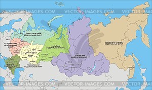Russia map (the federal districts, 1990s) - vector clipart