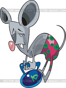 Curious mouse with weight - vector clipart