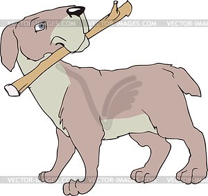 Dog holding a stick - vector clipart